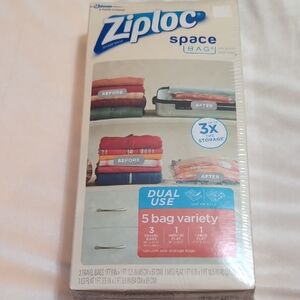 Sealed Ziploc Space Bags 5 Count Variety Pack 3 Travel 1 Large & Medium Flat